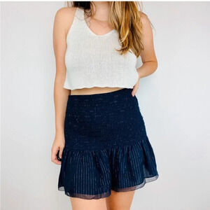 Derek Lamb 10 Crosby Smocked Metallic Stripe Navy Ruffle Mini Skirt Size 2
